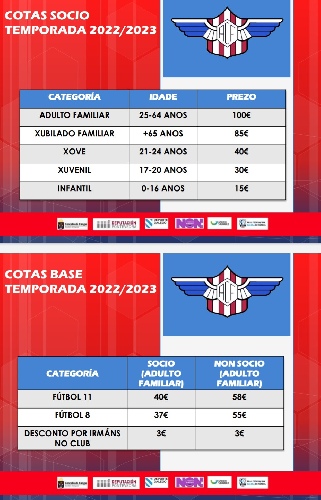 TARIFAS TEMPADA 2022-2023