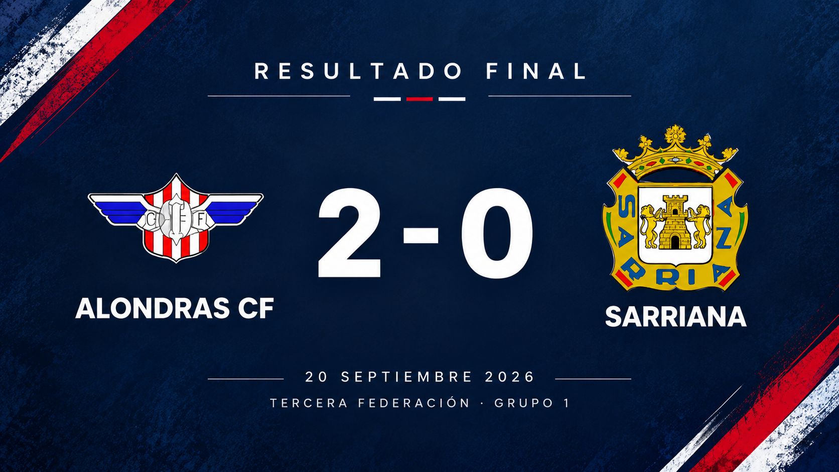 Resultado de la jornada 3: Alondras CF 2–0 Sarriana